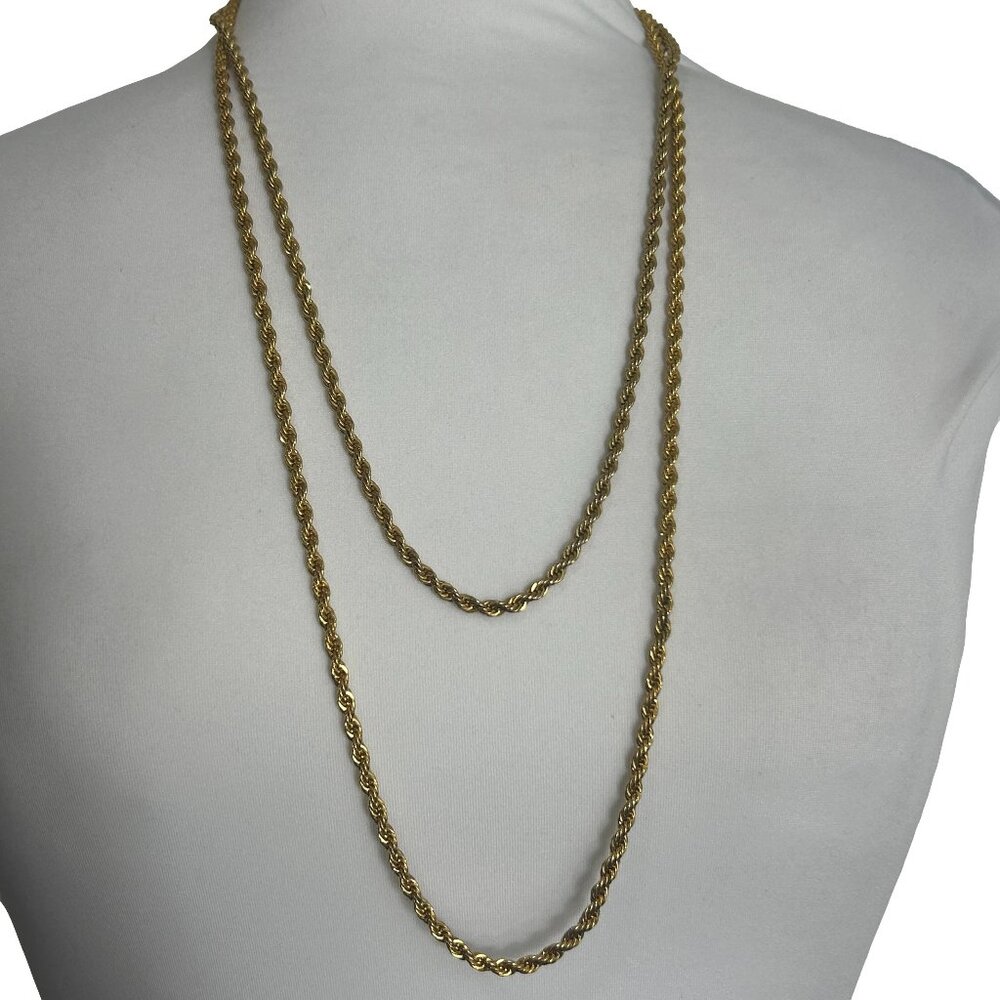 Gold Tone Twisted Chain Necklace Double Strand 24" Unhook for Single Strand 54"